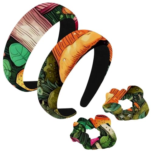 etoenbrc 2 Stück Polyester Breite Stirnbänder und Haargummi für Frauen Pilze Malerei Stirnbänder Haarband Mode Anti-Rutsch Haarreifen für Mädchen Frauen Haarschmuck von etoenbrc