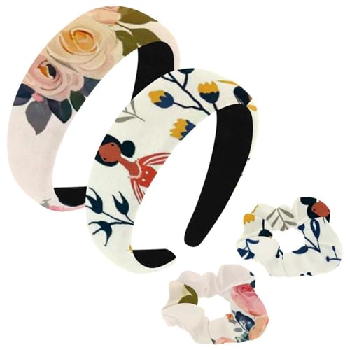 etoenbrc 2 Stück Polyester Breite Stirnbänder und Haargummi für Frauen Prinzessin Muster Design Stirnbänder Haarband Mode Anti-Rutsch Haarreifen für Mädchen Frauen Haarschmuck von etoenbrc