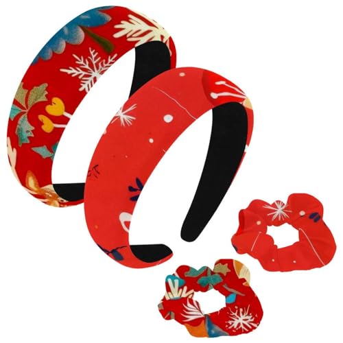 etoenbrc 2 Stück Polyester Breite Stirnbänder und Haargummi für Frauen Roter Hintergrund Ball Stirnbänder Haarband Mode Anti-Rutsch Haarreifen für Mädchen Frauen Haarschmuck von etoenbrc