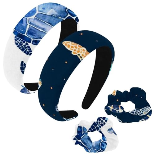 etoenbrc 2 Stück Polyester Breite Stirnbänder und Haargummi für Frauen Schildkröten Muster Stirnbänder Haarband Mode Anti-Rutsch Haarreifen für Mädchen Frauen Haarschmuck von etoenbrc