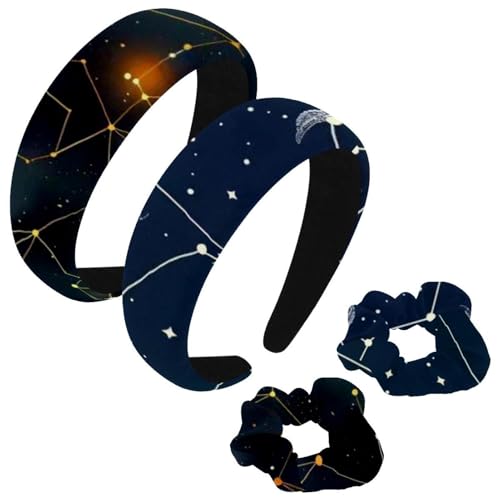 etoenbrc 2 Stück Polyester Breite Stirnbänder und Haargummi für Frauen Sternbild Muster Stirnbänder Haarband Mode Anti-Rutsch Haarreifen für Mädchen Frauen Haarschmuck von etoenbrc
