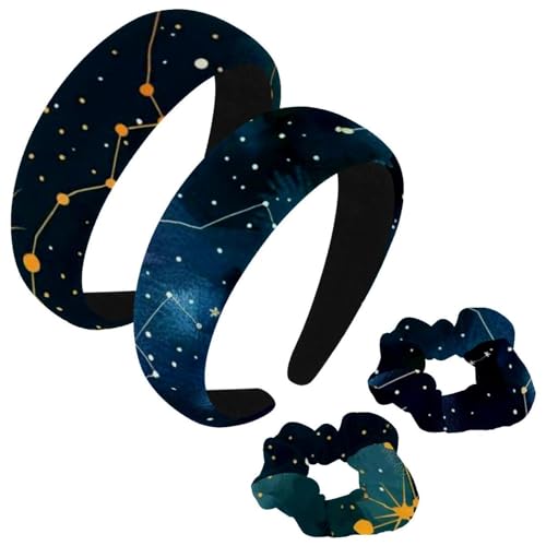 etoenbrc 2 Stück Polyester Breite Stirnbänder und Haargummi für Frauen Sternbild Spur Blau Muster Stirnbänder Haarband Mode Anti-Rutsch Haarreifen für Mädchen Frauen Haarschmuck von etoenbrc