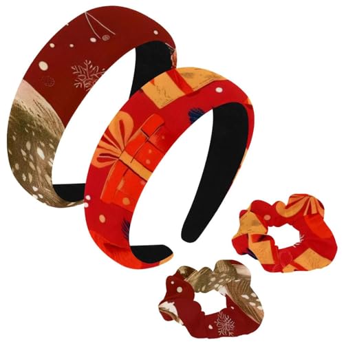 etoenbrc 2 Stück Polyester Breite Stirnbänder und Haargummi für Frauen Weihnachten Blätter Geschenke Stirnbänder Haarband Mode Anti-Rutsch Haarreifen für Mädchen Frauen Haarschmuck von etoenbrc