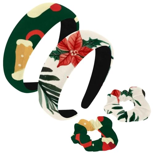 etoenbrc 2 Stück Polyester Breite Stirnbänder und Haargummi für Frauen Weihnachten Blätter Stirnbänder Haarband Mode Anti-Rutsch Haarreifen für Mädchen Frauen Haarschmuck von etoenbrc