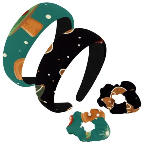 etoenbrc 2 Stück Polyester Breite Stirnbänder und Haargummi für Frauen Weihnachten Lebkuchenmann F Stirnbänder Haarband Mode Anti-Rutsch Haarreifen für Mädchen Frauen Haarschmuck von etoenbrc