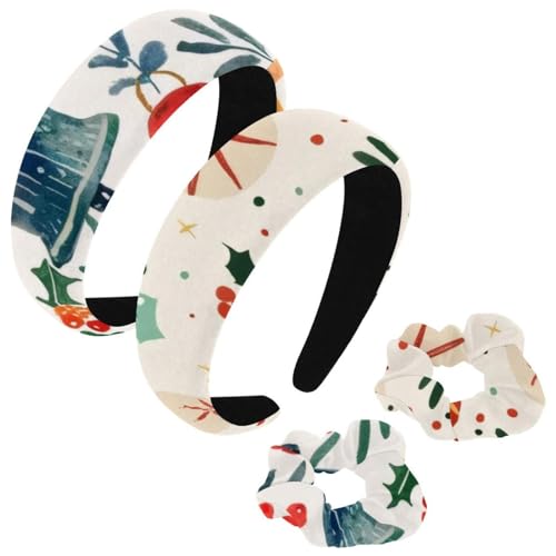 etoenbrc 2 Stück Polyester Breite Stirnbänder und Haargummi für Frauen Weihnachten Muster Stirnbänder Haarband Mode Anti-Rutsch Haarreifen für Mädchen Frauen Haarschmuck von etoenbrc