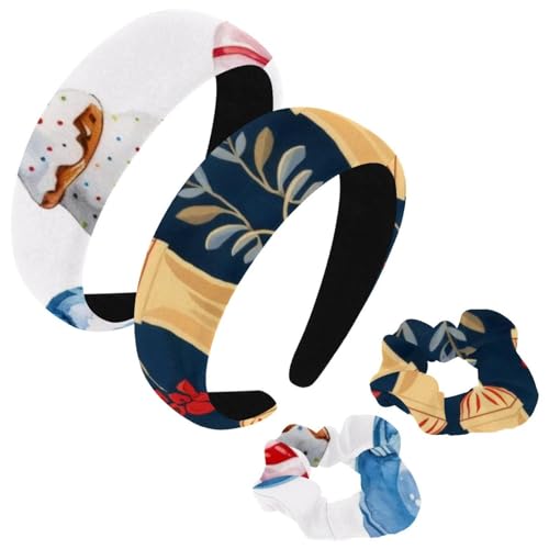 etoenbrc 2 Stück Polyester Breite Stirnbänder und Haargummi für Frauen Weihnachten Retro Glocke Stirnbänder Haarband Mode Anti-Rutsch Haarreifen für Mädchen Frauen Haarschmuck von etoenbrc