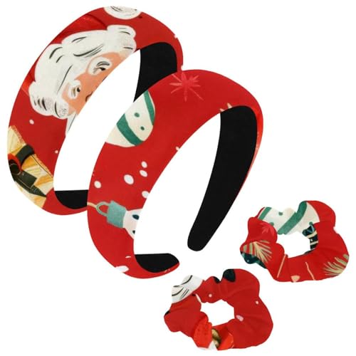 etoenbrc 2 Stück Polyester Breite Stirnbänder und Haargummi für Frauen Weihnachten Rot Hintergrund Stirnbänder Haarband Mode Anti-Rutsch Haarreifen für Mädchen Frauen Haarschmuck von etoenbrc
