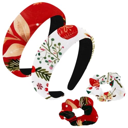etoenbrc 2 Stück Polyester Breite Stirnbänder und Haargummi für Frauen Weihnachten Thema Stirnbänder Haarband Mode Anti-Rutsch Haarreifen für Mädchen Frauen Haarschmuck von etoenbrc