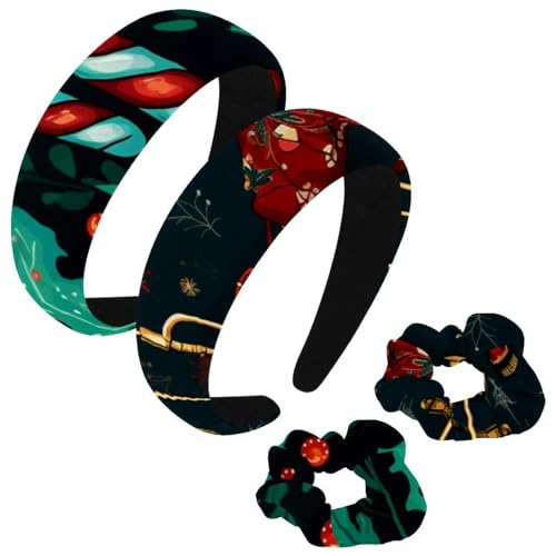 etoenbrc 2 Stück Polyester Breite Stirnbänder und Scrunchie für Frauen Weihnachten Krücke D Stirnbänder Haarband Mode Anti-Rutsch Haarreifen für Mädchen Frauen Haarschmuck von etoenbrc