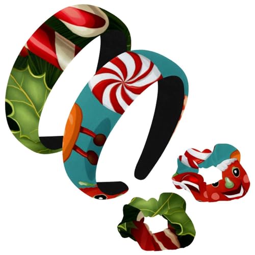 etoenbrc 2 Stück Polyester Breite Stirnbänder und Scrunchie für Frauen Weihnachten Krücke J Stirnbänder Haarband Mode Anti-Rutsch Haarreifen für Mädchen Frauen Haarschmuck von etoenbrc
