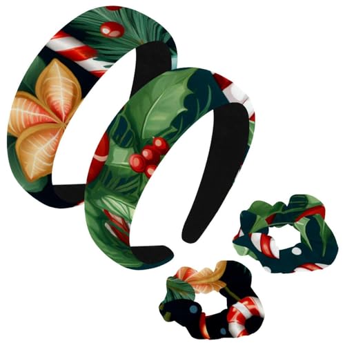 etoenbrc 2 Stück Polyester Breite Stirnbänder und Scrunchie für Frauen Weihnachten Krücke P Stirnbänder Haarband Mode Anti-Rutsch Haarreifen für Mädchen Frauen Haarschmuck von etoenbrc