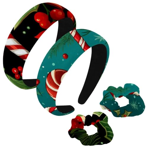 etoenbrc 2 Stück Polyester Breite Stirnbänder und Scrunchie für Frauen Weihnachten Krücke V Stirnbänder Haarband Mode Anti-Rutsch Haarreifen für Mädchen Frauen Haarschmuck von etoenbrc
