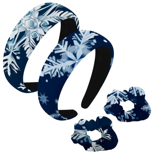 etoenbrc 2 Stück Polyester Breite Stirnbänder und Scrunchie für Frauen Weihnachten Schneeflocken Stirnbänder Haarband Mode Anti-Rutsch Haarreifen für Mädchen Frauen Haarschmuck von etoenbrc