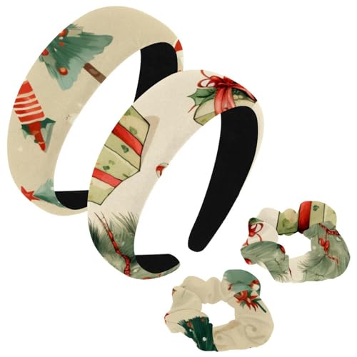 etoenbrc 2 Stück Polyester Breite Stirnbänder und Scrunchie für Frauen Weihnachten Tag Q Stirnbänder Haarband Mode Anti-Rutsch Haarreifen für Mädchen Frauen Haarschmuck von etoenbrc