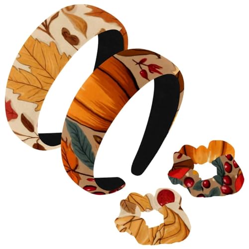 etoenbrc 2 Stück Polyester breite Stirnbänder und Haargummi für Frauen, Herbst Thanksgiving Stirnbänder Haarband Mode Anti-Rutsch Haarreifen für Mädchen Frauen Haarschmuck von etoenbrc