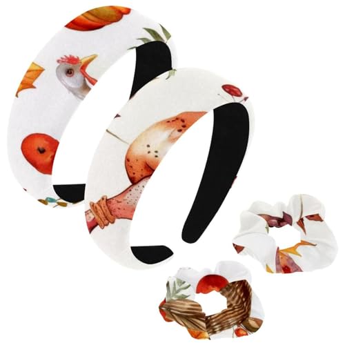 etoenbrc 2 Stück Polyester breite Stirnbänder und Haargummi für Frauen, Herbst Truthahn Früchte Stirnbänder Haarband Mode Anti-Rutsch Haarreifen für Mädchen Frauen Haarschmuck von etoenbrc