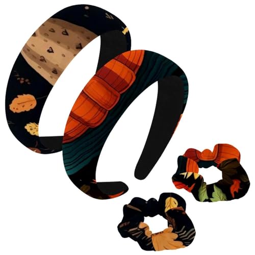 etoenbrc 2 Stück Polyester breite Stirnbänder und Haargummi für Frauen, Thanksgiving Hut a Stirnbänder Haarband Mode rutschfeste Haarreifen für Mädchen Frauen Haarschmuck von etoenbrc