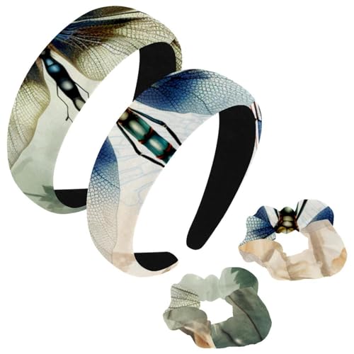 etoenbrc 2 Stück Polyester breite Stirnbänder und Haargummi für Frauen, ausgefallene Libellen F Stirnbänder Haarband Mode rutschfeste Haarreifen für Mädchen Frauen Haarschmuck von etoenbrc
