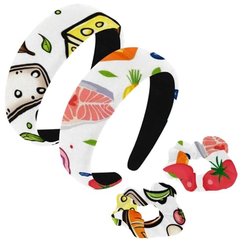 etoenbrc 2 Stück Polyester breite Stirnbänder und Haargummi für Frauen, ausgewogenes Biet Food Print Stirnbänder Haarband Mode Anti-Rutsch Haarreifen für Mädchen Frauen Haarschmuck von etoenbrc