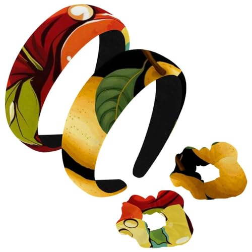 etoenbrc 2 Stück Polyester breite Stirnbänder und Haargummi für Frauen, frische Birne und Blume Stirnbänder Haarband Mode Anti-Rutsch Haarreifen für Mädchen Frauen Haarschmuck von etoenbrc