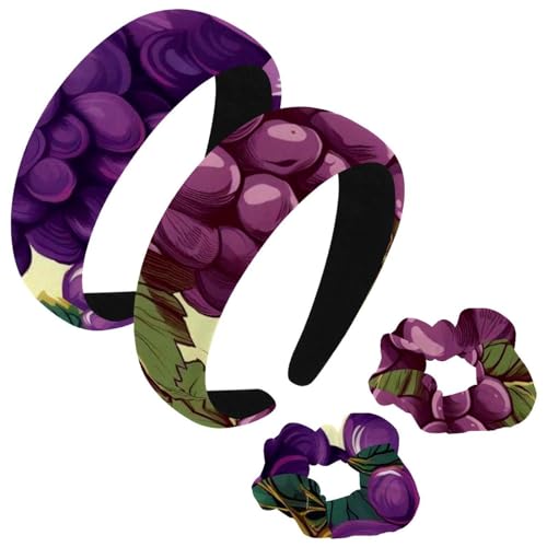 etoenbrc 2 Stück Polyester breite Stirnbänder und Haargummi für Frauen, frische Traubenspieß Stirnbänder Haarband Mode Anti-Rutsch Haarreifen für Mädchen Frauen Haarschmuck von etoenbrc