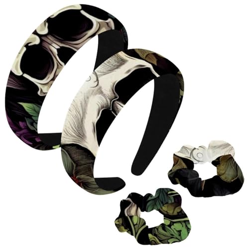 etoenbrc 2 Stück Polyester breite Stirnbänder und Haargummi für Frauen, gelbe Blumen Schädel Stirnbänder Haarband Mode rutschfeste Haarreifen für Mädchen Frauen Haarschmuck von etoenbrc