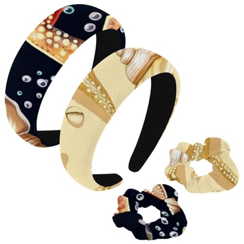 etoenbrc 2 Stück Polyester breite Stirnbänder und Haargummi für Frauen, gelbes Meer Stern Marine Stirnbänder Haarband Mode rutschfeste Haarreifen für Mädchen Frauen Haarschmuck von etoenbrc