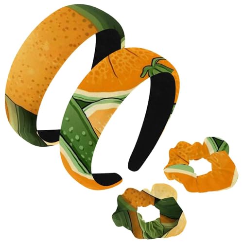 etoenbrc 2 Stück Polyester breite Stirnbänder und Haargummi für Frauen, grünes Cantaloupe Muster Stirnbänder Haarband Mode Anti-Rutsch Haarreifen für Mädchen Frauen Haarschmuck von etoenbrc