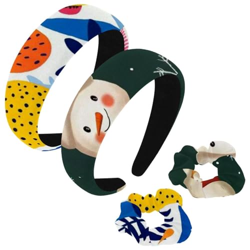 etoenbrc 2 Stück Polyester breite Stirnbänder und Haargummi für Frauen, niedliche Cartoon-Stirnbänder mit Frohe Weihnachten, Haarband, modisch, rutschfest, Haarreifen für Mädchen und Frauen, von etoenbrc