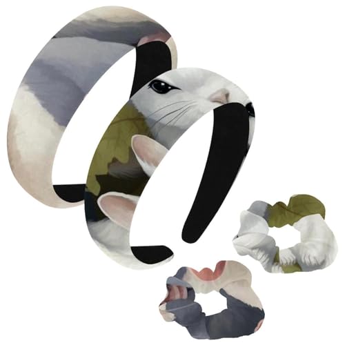 etoenbrc 2 Stück Polyester breite Stirnbänder und Haargummi für Frauen, niedliche Chinchillas Familie Stirnbänder Haarband Mode rutschfeste Haarreifen für Mädchen Frauen Haarschmuck von etoenbrc