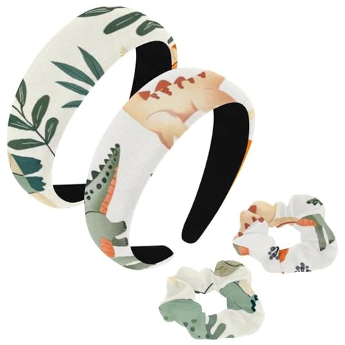 etoenbrc 2 Stück Polyester breite Stirnbänder und Haargummi für Frauen, niedliche Dinosaurier-Familien-Stirnbänder, Haarband, modisch, rutschfest, Haarreifen für Mädchen und Frauen, Haarschmuck von etoenbrc