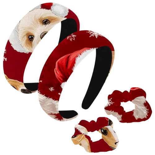 etoenbrc 2 Stück Polyester breite Stirnbänder und Haargummi für Frauen, roter Hintergrund, Weihnachts-Hunde-Stirnbänder, Haarband, modisch, rutschfest, Haarreifen für Mädchen und Frauen, Haarschmuck von etoenbrc