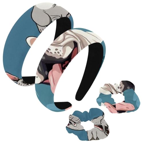 etoenbrc 2 Stück Polyester breite Stirnbänder und Haargummi für Frauen, weiße französische Bulldogge, Stirnbänder, Haarband, modisch, rutschfest, Haarreifen für Mädchen, Frauen, Haarschmuck von etoenbrc