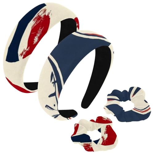 etoenbrc 2 Stück Polyester breite Stirnbänder und Haargummi für Frauen, weißes Rugbyball-Muster, Stirnbänder, Haarband, modisch, rutschfest, Haarreifen für Mädchen und Frauen, Haarschmuck von etoenbrc