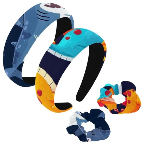 etoenbrc 2 Stück breite Polyester-Haarbänder und Haargummi für Frauen, bunte Dinosaurier-Familien-Stirnbänder, modisch, rutschfest, Haarreifen für Mädchen und Frauen, Haarschmuck von etoenbrc