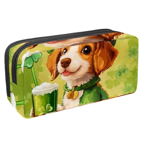 etoenbrc Federmäppchen, St. Patrick's Day Welpen-Federmäppchen mit Reißverschluss, wasserdichte Stifttasche, Bürobedarf, Schreibwaren-Organizer für Teenager, Mädchen, Erwachsene, Studenten, von etoenbrc