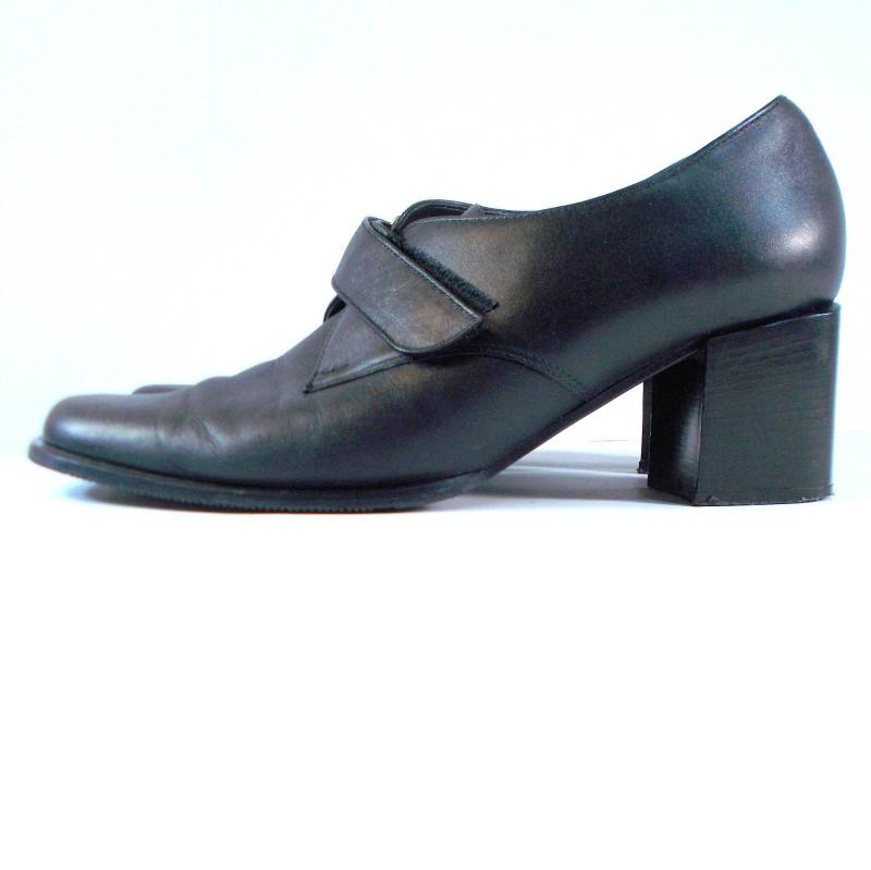 Vintage Schwarz Leder Mary Jane Block Heels Knöchel Geschlossen - Eu 41 Uk 7 Us 9 von etsyYNB