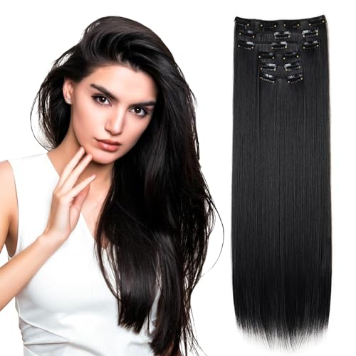 6pcs 24 -Zoll -Clip in Haarverlängerung Lange Haarstücke für Frauen, gerade weiche Clip in menschlichen Haarverlängerungen 1 Perücken von eurNhrN