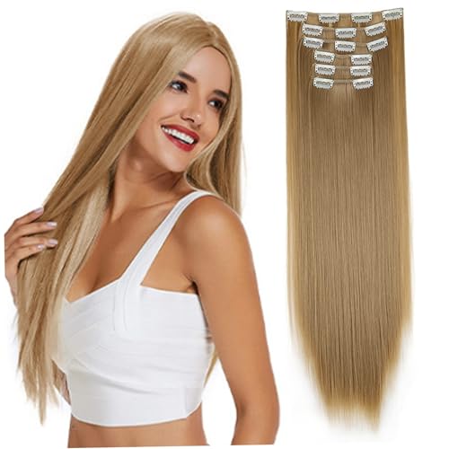 6pcs 24 -Zoll -Clip in Haarverlängerung Lange Haarstücke für Frauen, gerade weiche Clip in menschlichen Haarverlängerungen 3 Perücken von eurNhrN