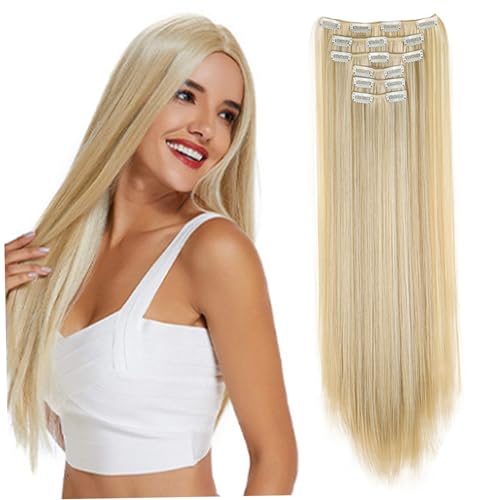 6pcs 24 -Zoll -Clip in Haarverlängerung Lange Haarstücke für Frauen, gerade weicher Clip in menschlichen Haarverlängerungen 2 Perücken von eurNhrN