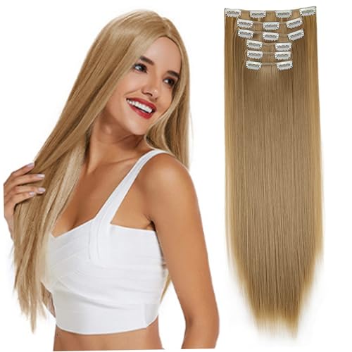 Haarextension Clips, 6pcs 24 -Zoll -Clip in Haarverlängerung Lange Haarstücke für Frauen, gerade weiche Clip in menschlichen Haarverlängerungen Stil 3 Perücken von eurNhrN