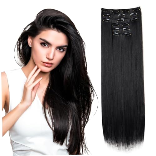 Haarverlängerungsklammern, 6pcs 24 -Zoll -Clip in Haarverlängerung Lange Haarstücke für Frauen, gerade weiche Clip in menschlichen Haarverlängerungen 1 Perücken von eurNhrN