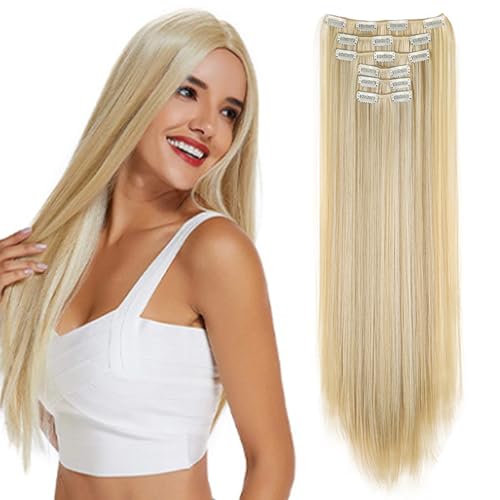 Haarverlängerungsklammern, 6pcs 24 -Zoll -Clip in Haarverlängerung Lange Haarstücke für Frauen, gerade weiche Clip in menschlichen Haarverlängerungen 2 Perücken von eurNhrN