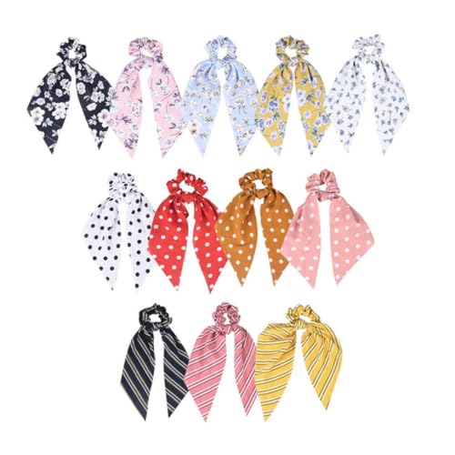 Ribbon Hair Schal Haare Scunchies Chiffon Floral Scrunchie Hair Bands Ponytailhalter Scunchy Krawatten 2 in 1 Vintage Accessoires für Frauen Mädchen 12pcs von eurNhrN