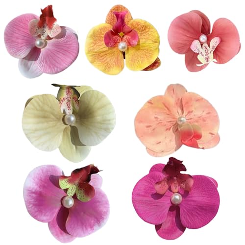 Schmetterling Orchideen Haarclip, 7pcs süße hawaiianische Blumenhaarklammern, tropische Blumenhaarklammern für Frauen Mädchen Schönheitsbedarf von eurNhrN