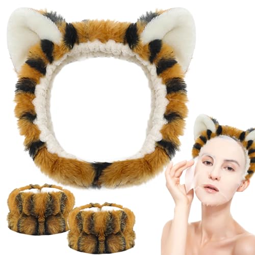 Spa -Stirnband- und Armband -Set 3PCS Plüsch elastischer Gesichtswaschstirnband Süßes Tier weiches Make -up Hautpflege Stirnband Typ 2 Schönheitszubehör von eurNhrN