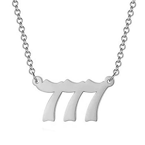 eurNhrN Nummer Halskette 777 Zahlen Anhänger Choker Schmuck Edelstahlverbindungskette Silber Nummer Halskette von eurNhrN