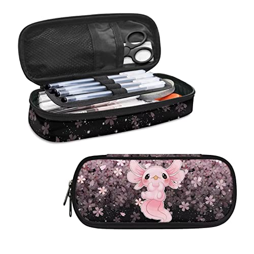eurwhj Axolotl Federmäppchen mit Kirschblütenmotiv, für Erwachsene, Kinder, Teenager, Mädchen, Jungen, Schule, Büro, Zuhause, Schreibtisch, Kosmetiktasche, Axolotl, Einheitsgröße von eurwhj