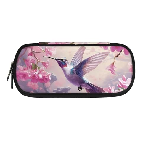 eurwhj Axolotl Federmäppchen mit Kirschblütenmotiv für Kinder, Stifteetui für Schulbedarf, Federmäppchen mit Reißverschluss, für Teenager, Mädchen, große Schreibwarentasche, Blütenkolibri, Kolibri, von eurwhj